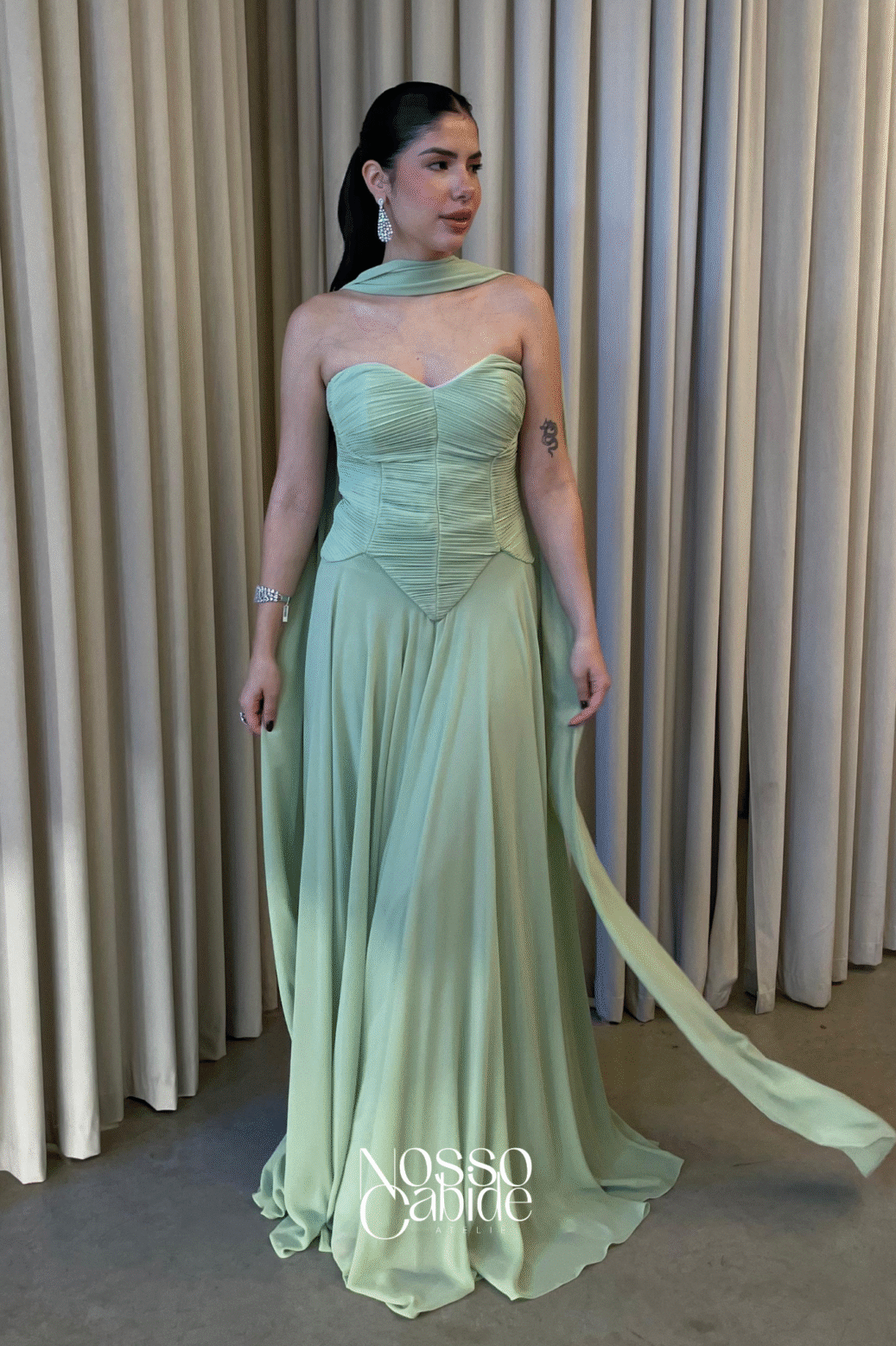 Vestido Corsert Plissado Verde